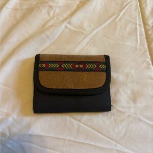 Compact Women's Trifold Wallet - Black and Brown with Tribal Accent